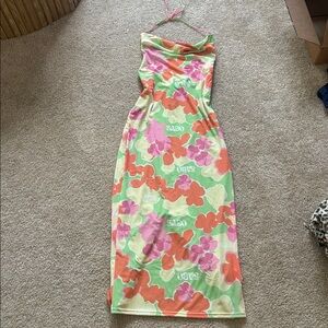 Sabo Skirt NWT Misty Floral Backless Suki Dress in Green, Pink & Orange